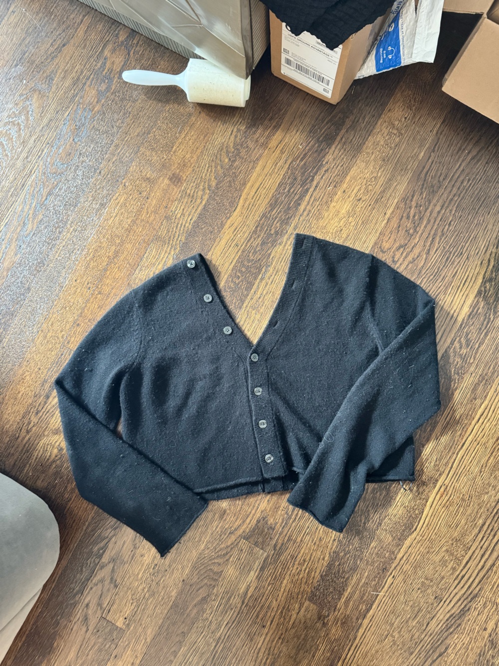 A.L.C. Black Cropped Button-Front Women's Sweater